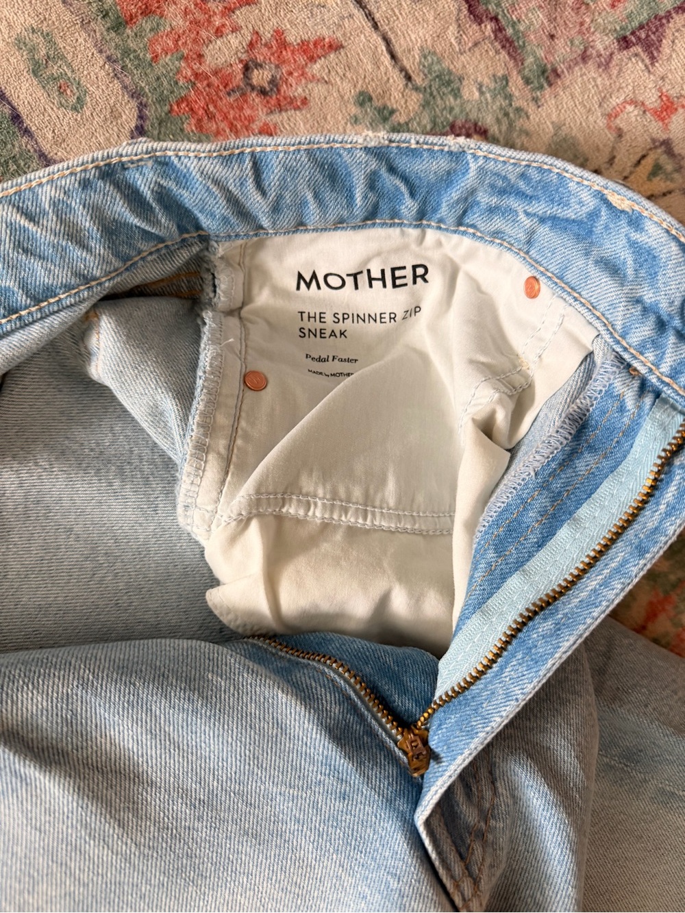 MOTHER Light Blue Distressed Wide-Leg Jeans The Spinner Zip Sneak - Picture 5 of 6